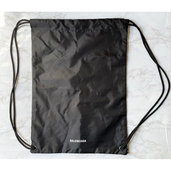Balenciaga Handbags - Balenciaga Black Nylon Drawstring Logo Gym Bag Dust Bag